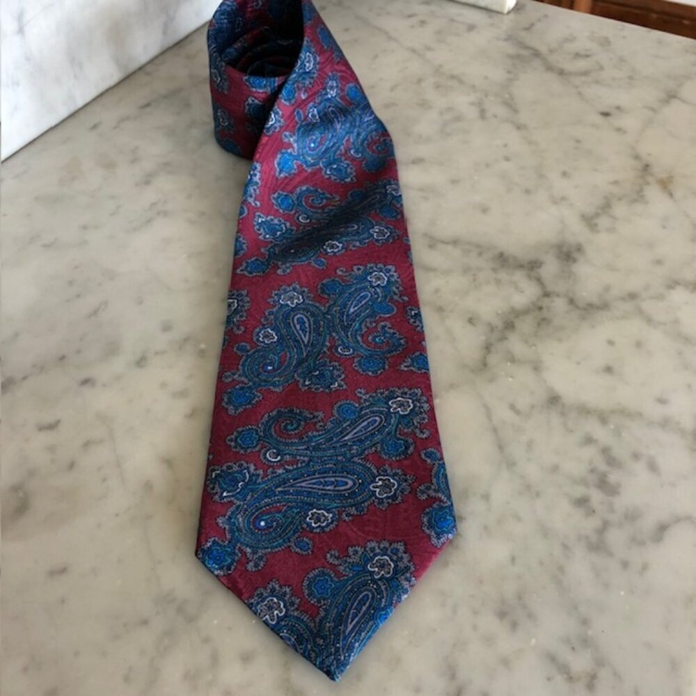 CHRISTIAN DIOR Monsieur Paisley Red Blue Tie Vintage